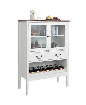 Gymax 2-Door Liquor Coffee Bar Cabinet Freestanding Buffet Sideboard Wine Rack Drawers