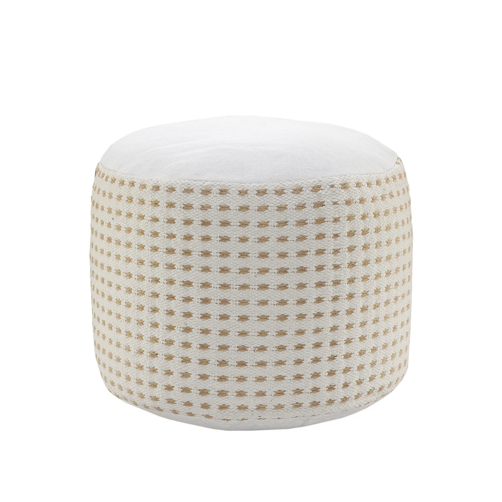 Jute Round Geometric Pouf Ottoman for Living Room and Bedroom