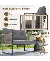 4 Pieces Outdoor Pe Rattan Conversation Sofa Set with Cushions