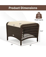 Set of 2 Outdoor Patio Pe Wicker Ottomans with Removable Cushions