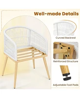 3 Pieces Outdoor Bistro Pe Wicker Conversation Furniture Set-White