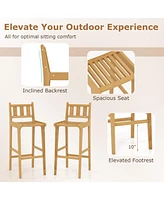 30 Inch Teak Wood Bar Chair with Footrest and Backrest for Deck Poolside Garden
