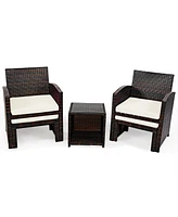 5 Pieces Patio Rattan Furniture Set with Ottoman and Tempered Glass Coffee Table-White