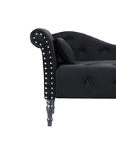 60 Inch Velvet Tufted Chaise Lounge with Nailhead Trim Solid Wood Legs and Pillow for Living Room Bedroom Reading or Relaxing-The Pop Home