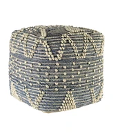 Soft Denim Square Pouf with Cotton Stitching for Lounge Area and Footrest