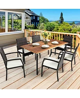 Gymax 7PCS Patio Dining Furniture Set w/ Wooden Tabletop Cushion Umbrella Hole