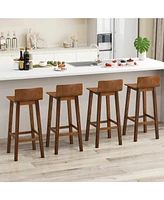 29 Inch Wood Bar Stools Set of 2 with Solid Back and Seat