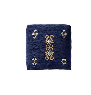 18" Blue Polyester Blend Ottoman