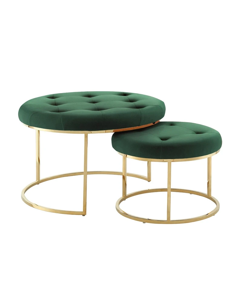 Set of Two Round Velvet Tufted Ottomans for Accent Seating and Stylish Storage
