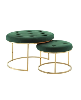 Set of Two Round Velvet Tufted Ottomans for Accent Seating and Stylish Storage