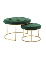 Set of Two Round Velvet Tufted Ottomans for Accent Seating and Stylish Storage