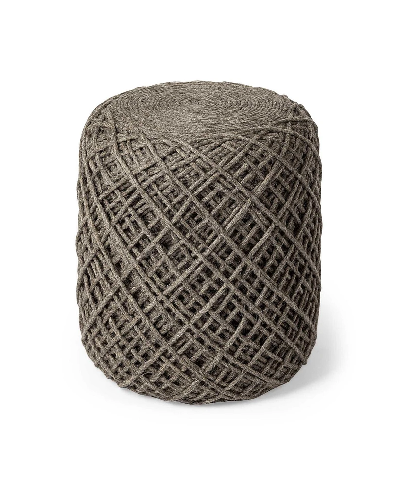 Soft Wool Cylindrical Pouf with Diamond Design for Home Decor and Footrest