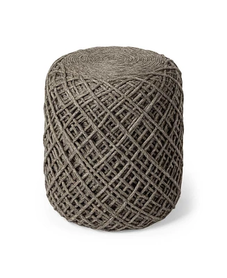 Soft Wool Cylindrical Pouf with Diamond Design for Home Decor and Footrest