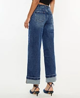 Kancan Women's High Rise Wide Leg Pull On Jeans