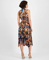 Tahari Asl Women's Printed Pleated Sleeveless Midi Dress