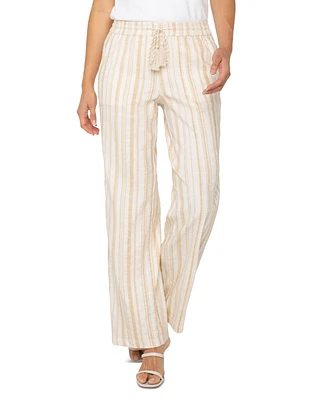 Liverpool Los Angeles Petite Stripe Drawstring Wide-Leg Pants