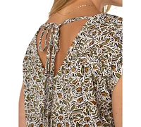 Liverpool Los Angeles Petite Printed Tie-Back Dolman-Sleeve Top