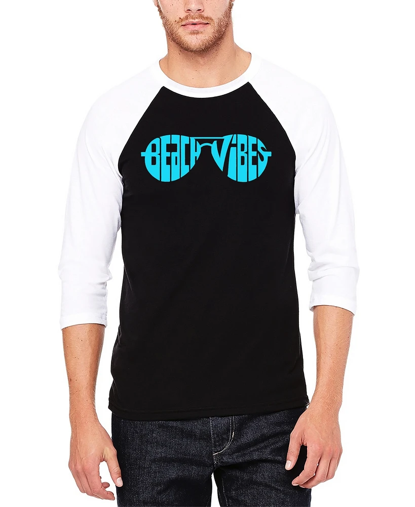 La Pop Art Men's Beach Vibes Raglan Baseball Word T-Shirt