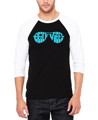 La Pop Art Men's Beach Vibes Raglan Baseball Word T-Shirt