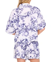 CeCe Women's Printed Cotton Collared Button-Front Shirt