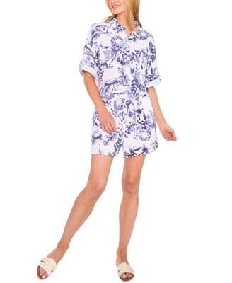 Cece Womens Printed Cotton Collared Button Front Shirt Printed Cotton Pull On Shorts