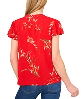 CeCe Women's Floral Print Flutter-Sleeve Blouse