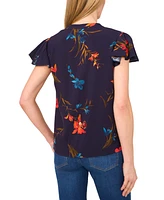 CeCe Women's Floral-Print Flutter-Sleeve Top
