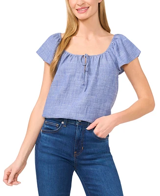 CeCe Women's Split-Neck Flutter-Sleeve Top