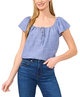 CeCe Women's Split-Neck Flutter-Sleeve Top
