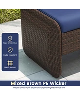 2 Pieces Outdoor Patio Pe Wicker Ottomans with Removable Cushions