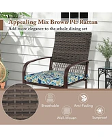 5 Pieces Patio Dining Set 4 Cushioned Rattan Armchairs and Square Table