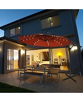 10 Feet 360° Rotation Solar Powered Led Patio Offset Umbrella without Weight Base