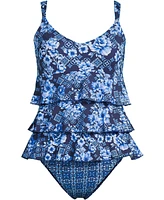 Lands' End Women's Long Torso Ruffle Fauxkini One Piece Swimsuit