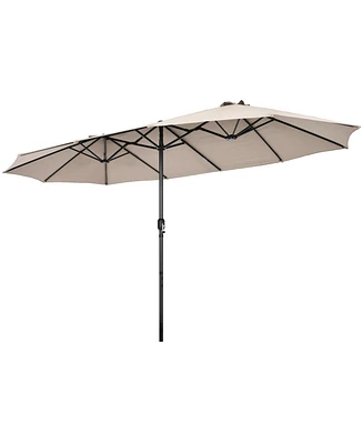 15 Feet Patio Double-Sided Umbrella with Hand-Crank System-Beige