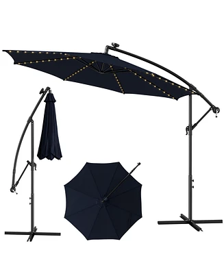 10 Feet Patio Offset Umbrella with 112 Solar-Powered Led Lights-Beige-Navy