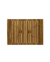 Outdoor Folding Side Table with Woven Accents, Wooden End Table for Living Room, 19 Inch Patio Side Table