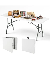 6 ft Portable Folding Table 350 Lbs Fold-in-Half Table with Hdpe Tabletop-White