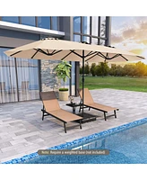 15.5 Ft Extra-Large Patio Umbrella with Led Solar Lights and Crank Handle-Beige