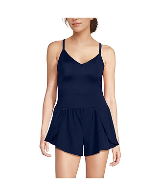 Lands' End Women's Tugless Strappy X-Back Romper Swimsuit