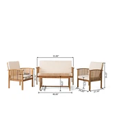 Outdoor Acacia Wood 4 Pc loveseat