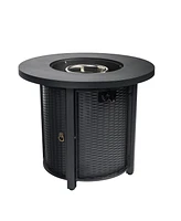 30 in. Round 40,000 Btu Outdoor Propane Fire Pit Table with Steel Tabletop, Lid and Rocks