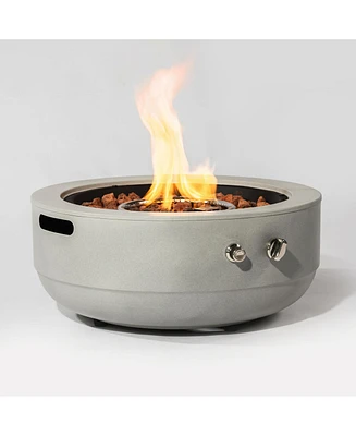 23.60 in. Concrete Round Outdoor Propane Fire Pit Table with Lid