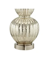 Lili Table Lamps 25" High Set of 2 Fluted Mercury Glass Brushed Silver Metal Double Gourd Drum Shade Decor for Living Room Bedroom House Bedside