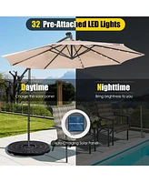 10 Feet Patio Solar Powered Cantilever Umbrella with Tilting System-Beige