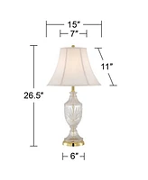 Traditional Glam Luxury Table Lamps 26.5" High Set of 2 Clear Glass Urn Brass Gold Metal White Cream Bell Shade Decor for Living Room Bedroom Hou