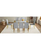 71" Rectangular Glass Dining Table Set with 8 Gray Pu Chairs