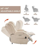 Chenille Power Lift Recliner, Massage & Heat, Usb, Cup Holders, Beige