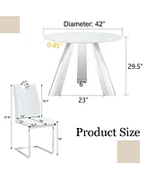 42" Round Sintered Stone Table & 6 White/Silver Chairs