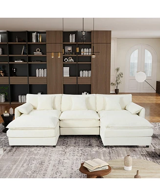 Oversized U-Shaped Sectional Sofa with Ottomans - Beige