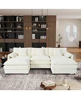 Oversized U-Shaped Sectional Sofa with Ottomans - Beige